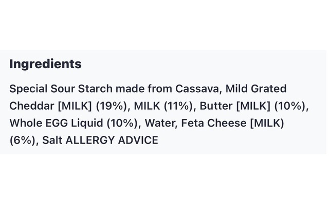 Ingredient list panel generated by DataMintify